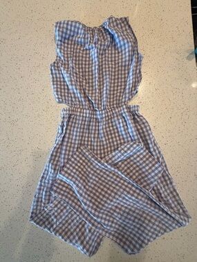 Bellerose Gingham Jumpsuit Purple Check Sleeveless Summer Romper 2